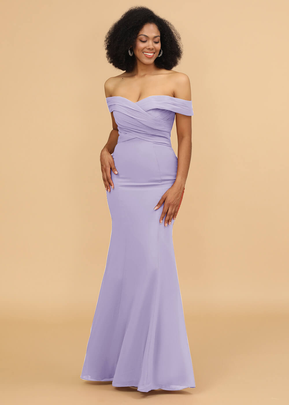 Off the Shoulder Trumpet Chiffon Bridesmaid Dress