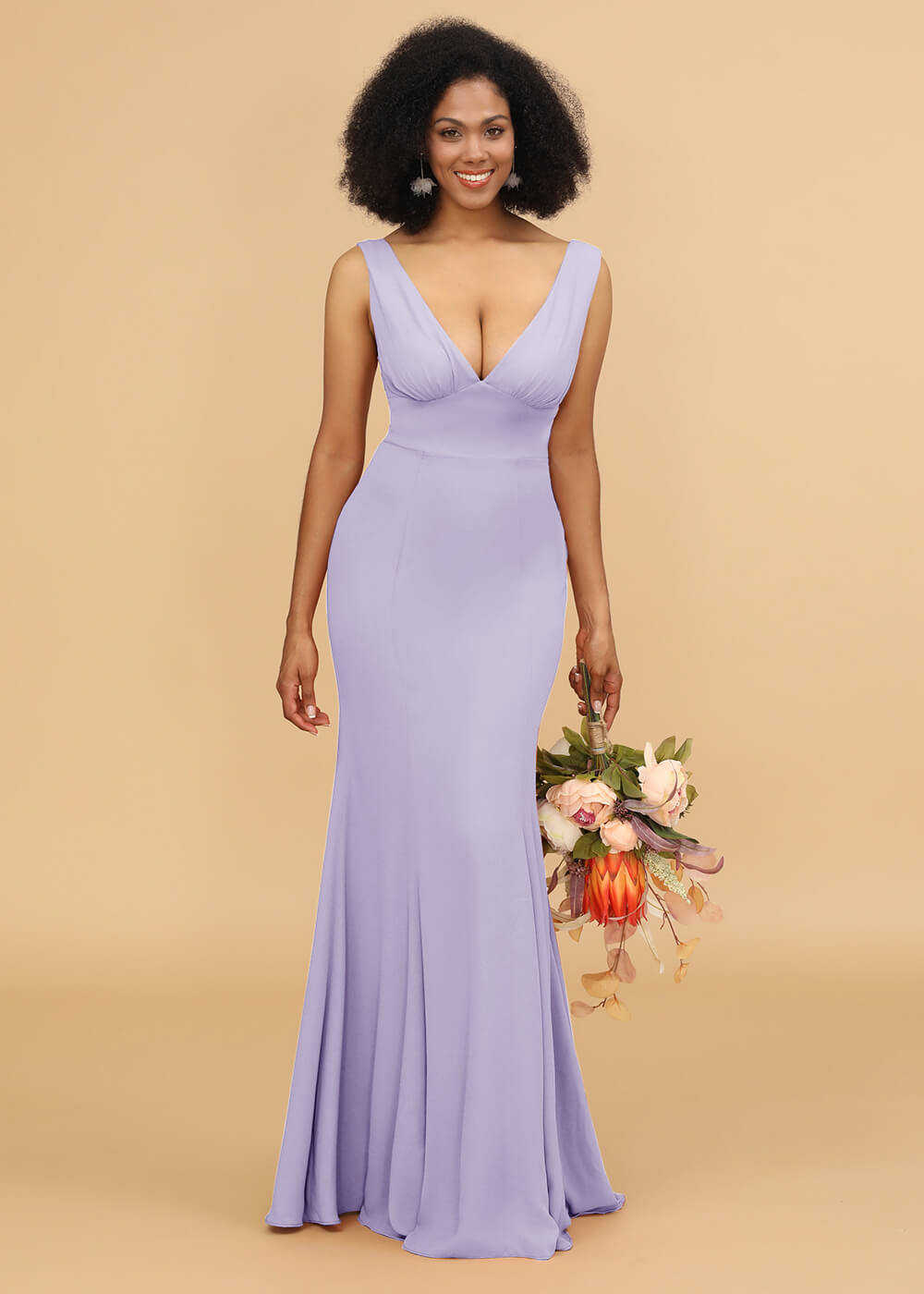 V-neck Trumpet Long Bridesmaid Dress