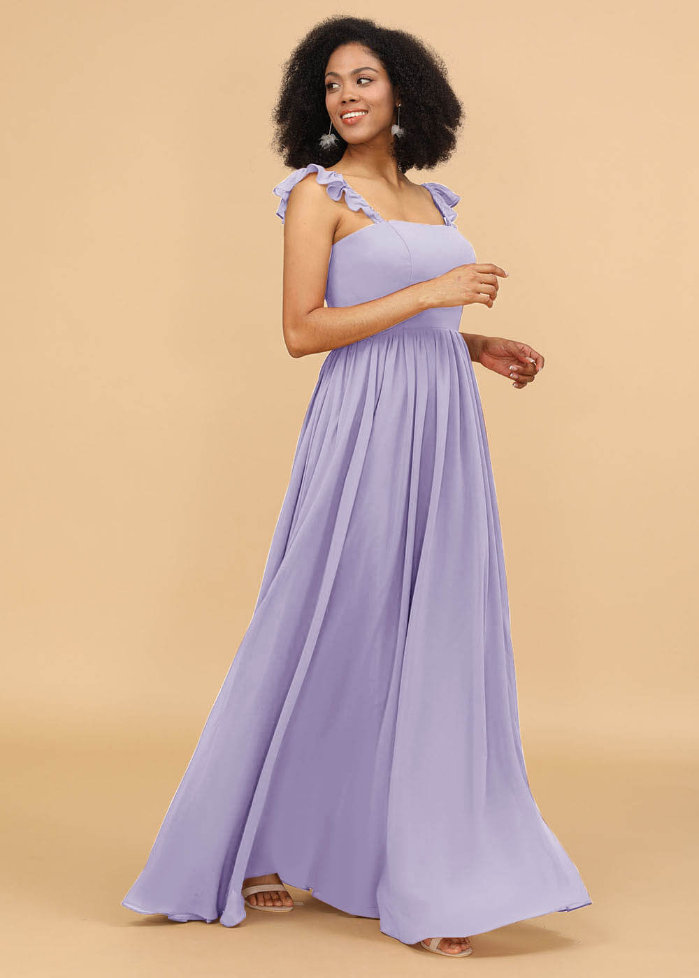 A-line Square Neck Straps Bridesmaid Dress