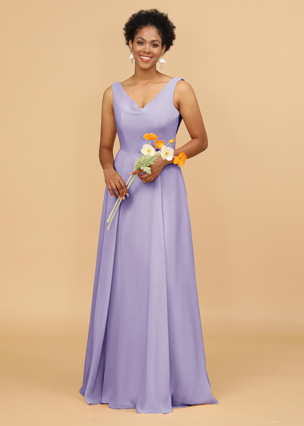 Cowl Back A-line Maxi Bridesmaid Dress
