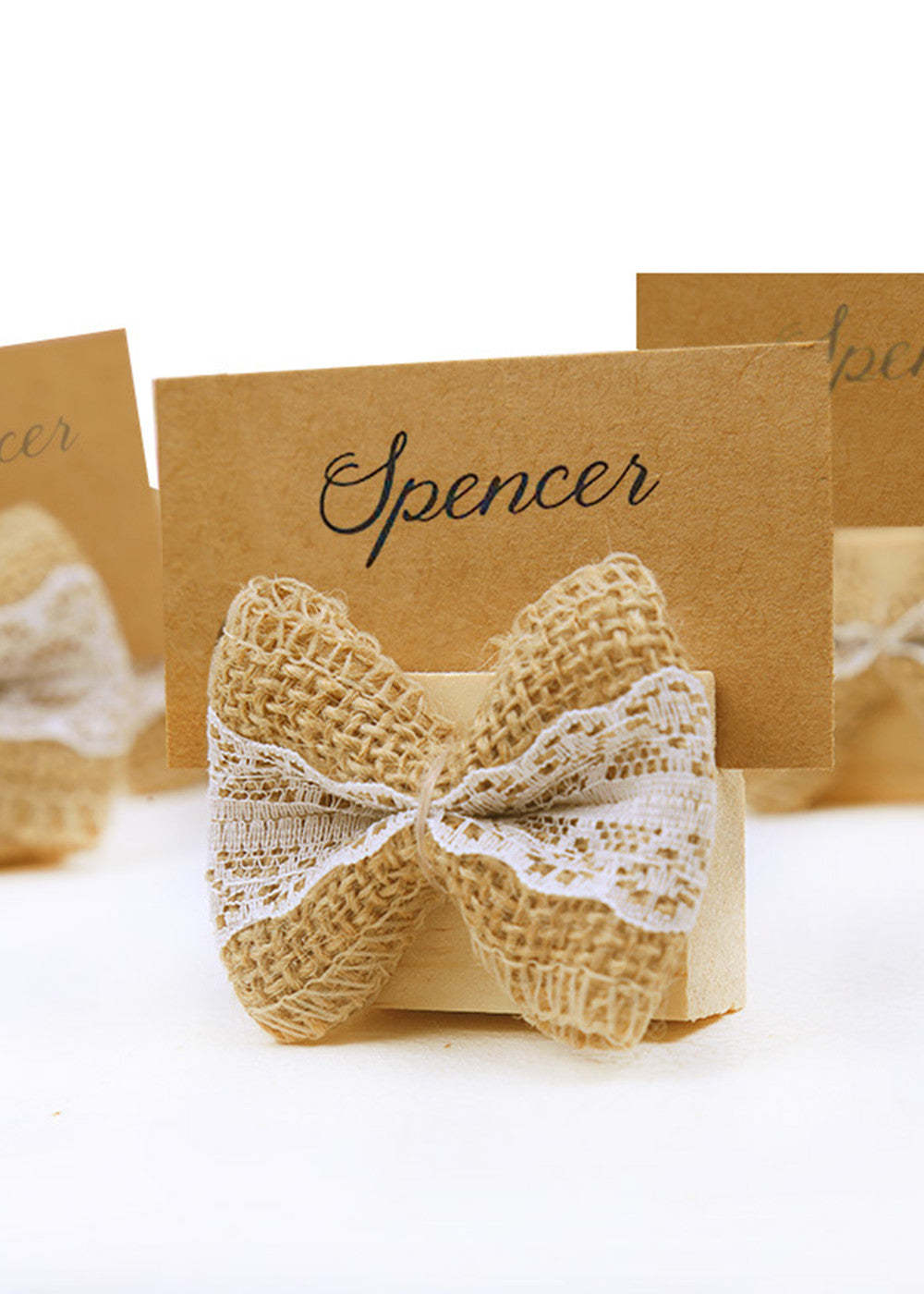 20 PCS Linen Bow Knot Wood Place Cards Holder