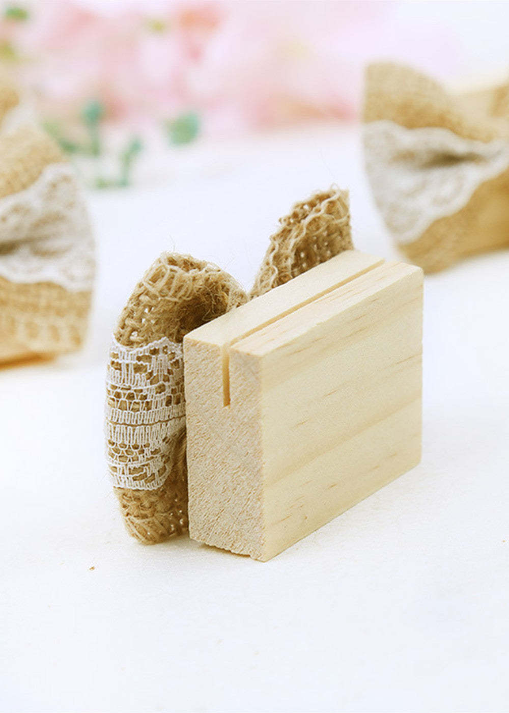 20 PCS Linen Bow Knot Wood Place Cards Holder