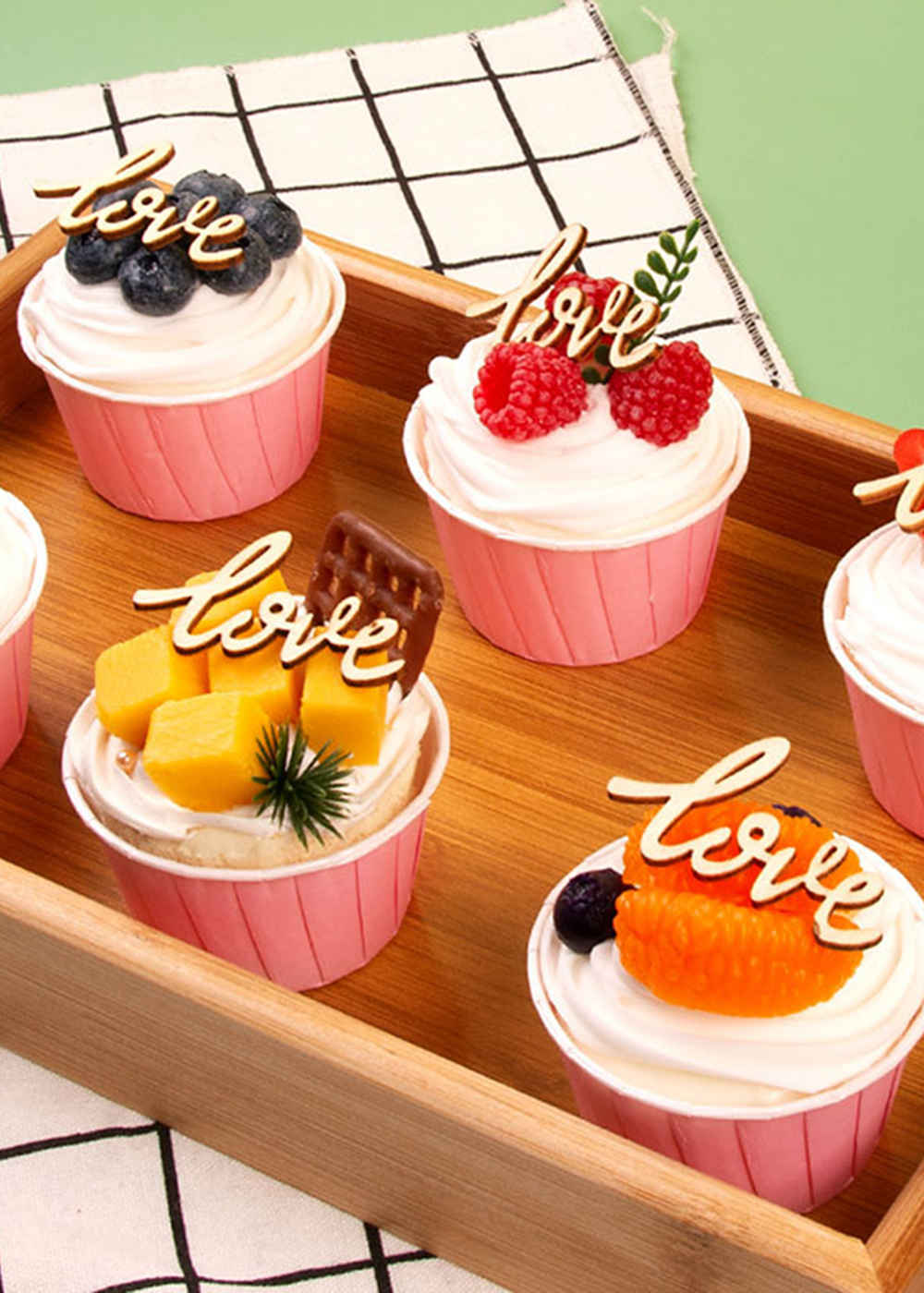 36 PCS Wooden "Love" Cup Cakes Topper Decoration