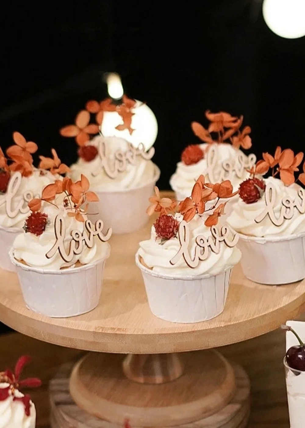 36 PCS Wooden "Love" Cup Cakes Topper Decoration