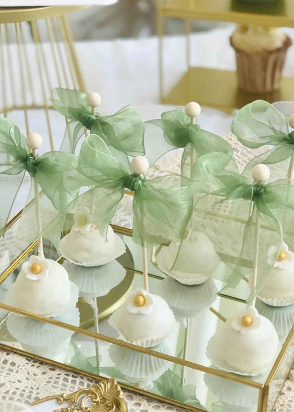 30 PCS Green Knot Bow Cup Cake Topper Decoration