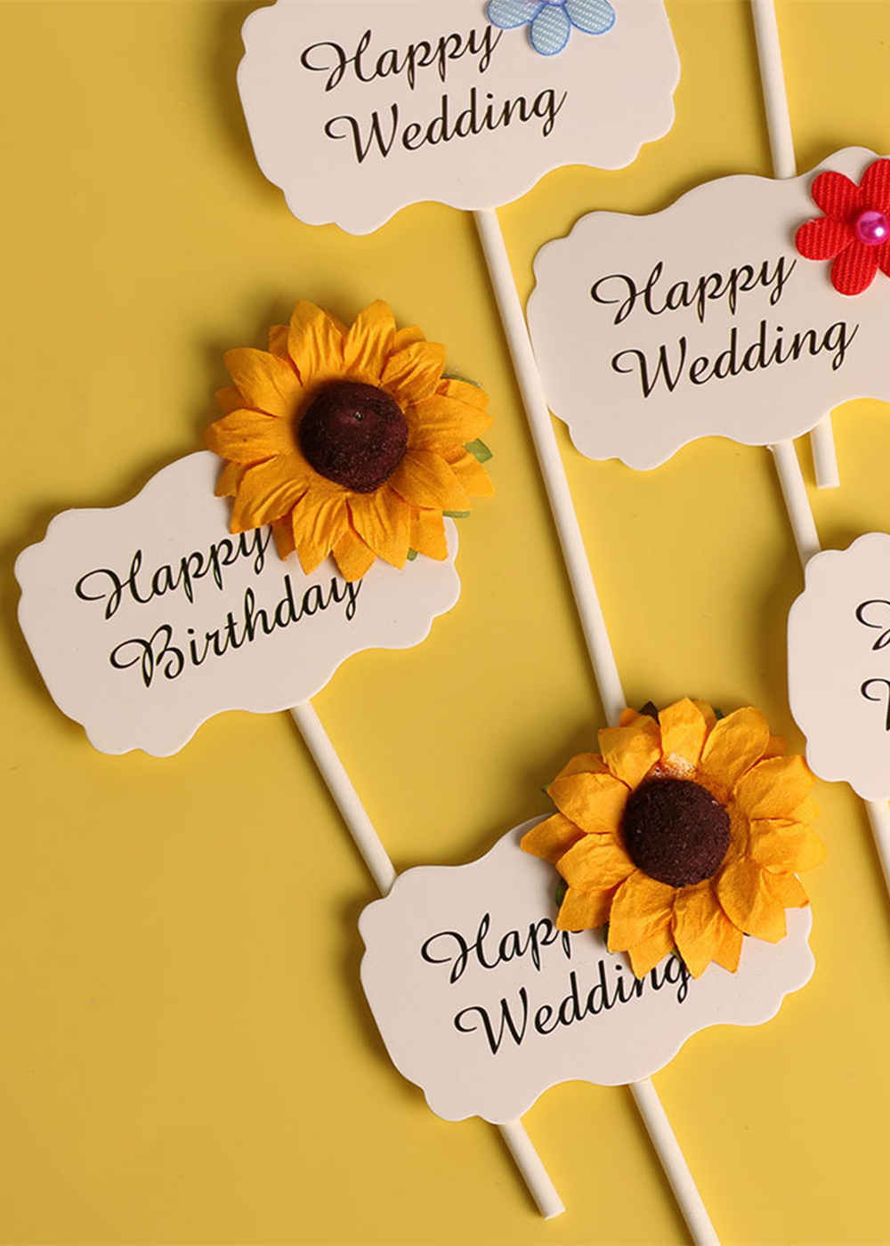 20 PCS Sun Flower Happy Wedding Cake Topper