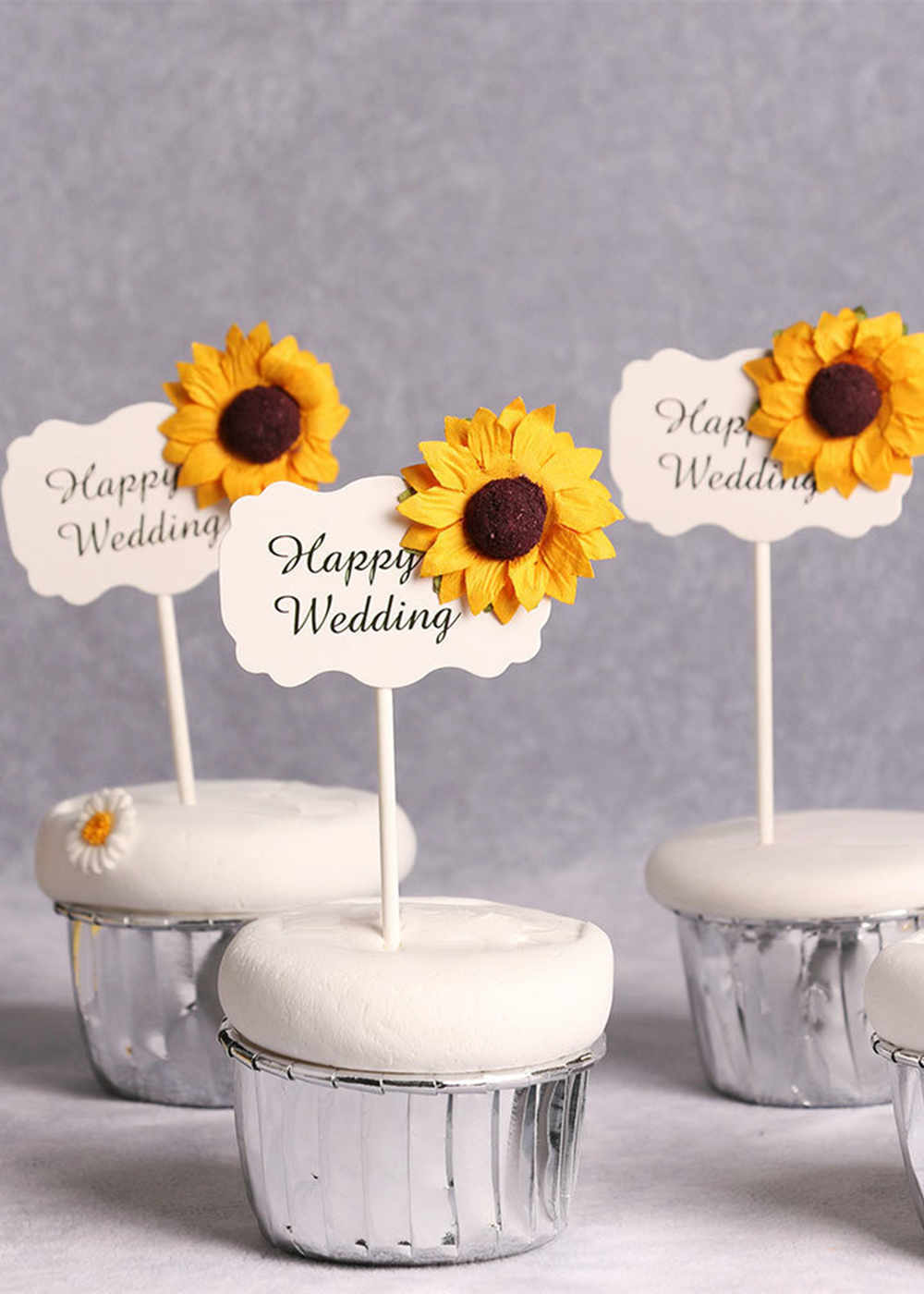 20 PCS Sun Flower Happy Wedding Cake Topper