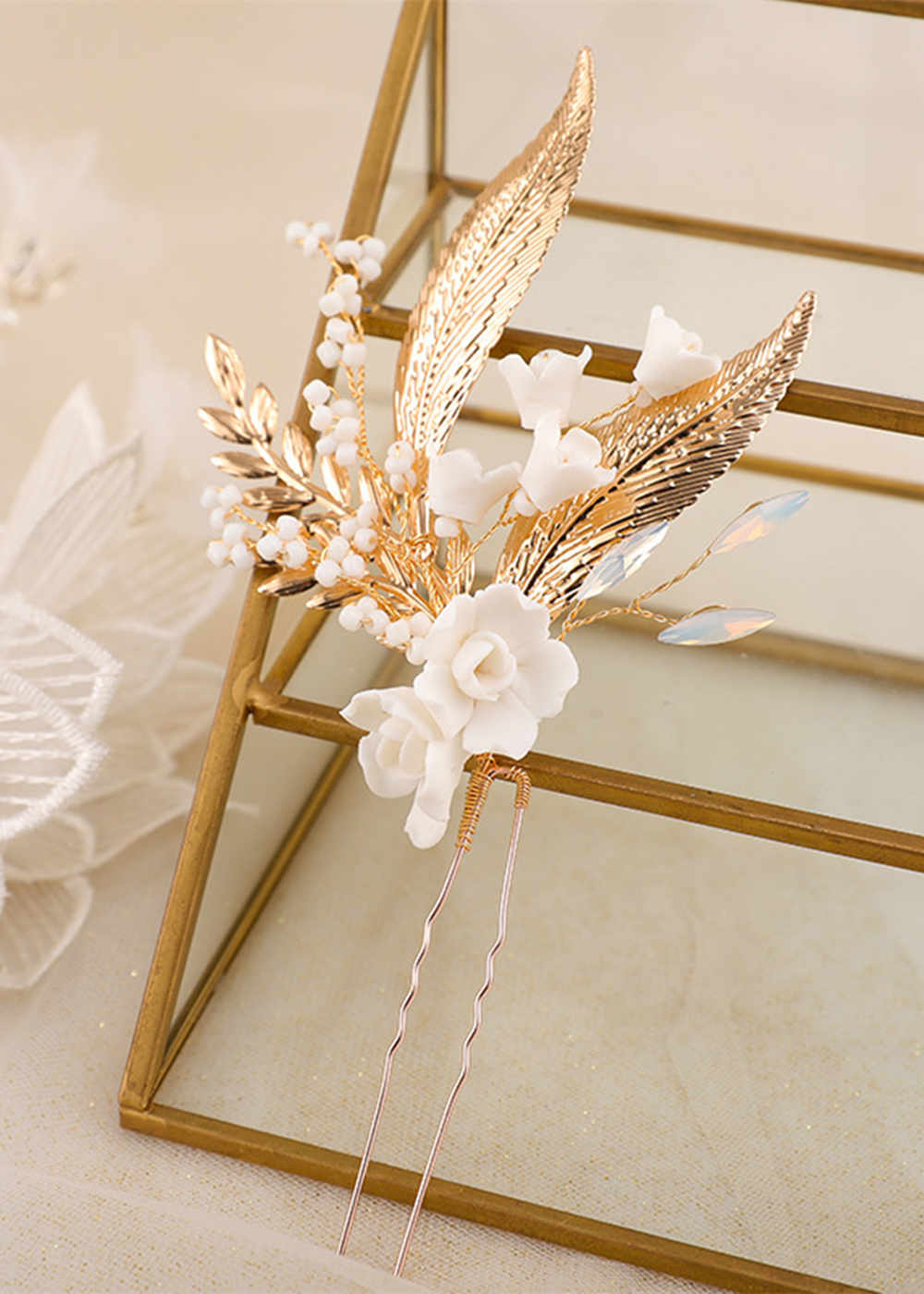 Alloy Ladies Hairpins With Rhinestone Pearl Flower