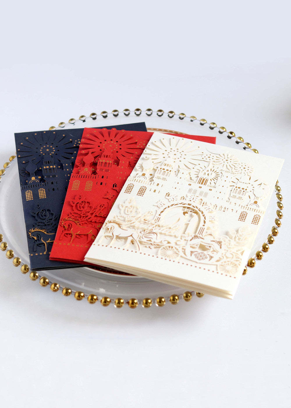 10 PCS Elegant Laser Cutout Castle Wedding Invitation
