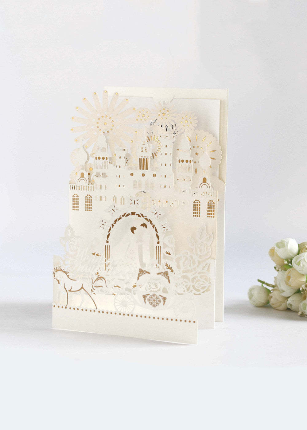 10 PCS Elegant Laser Cutout Castle Wedding Invitation
