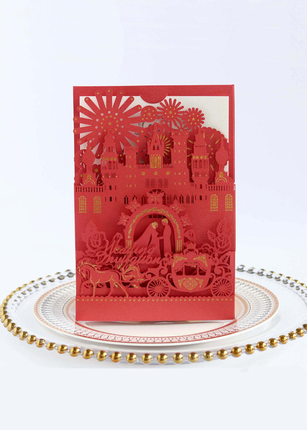 10 PCS Elegant Laser Cutout Castle Wedding Invitation