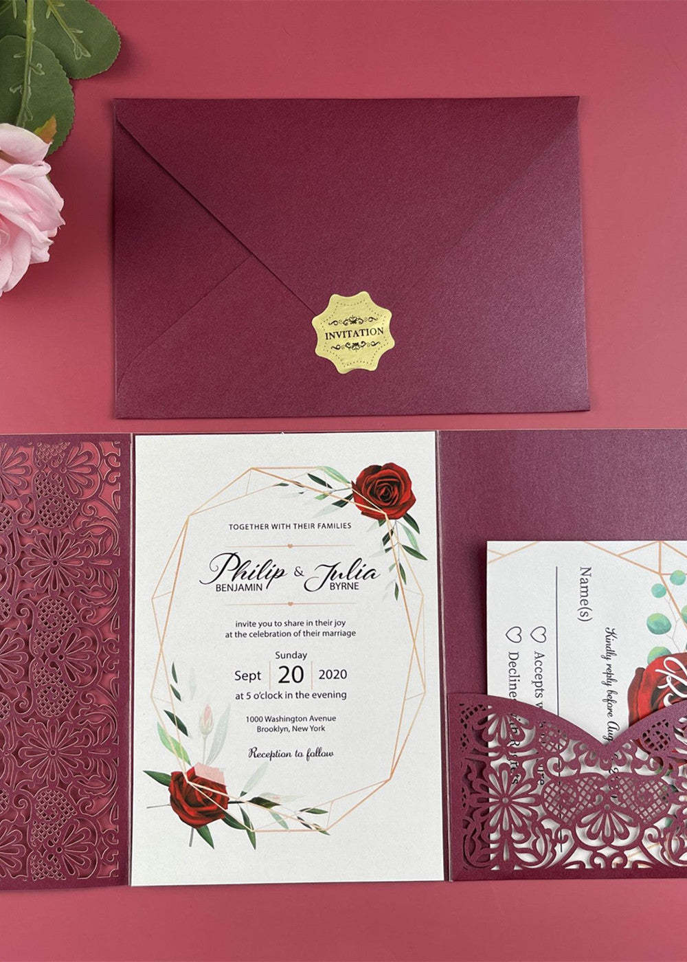 30 PCS Classic Cut Out Wedding Pocket Invitation
