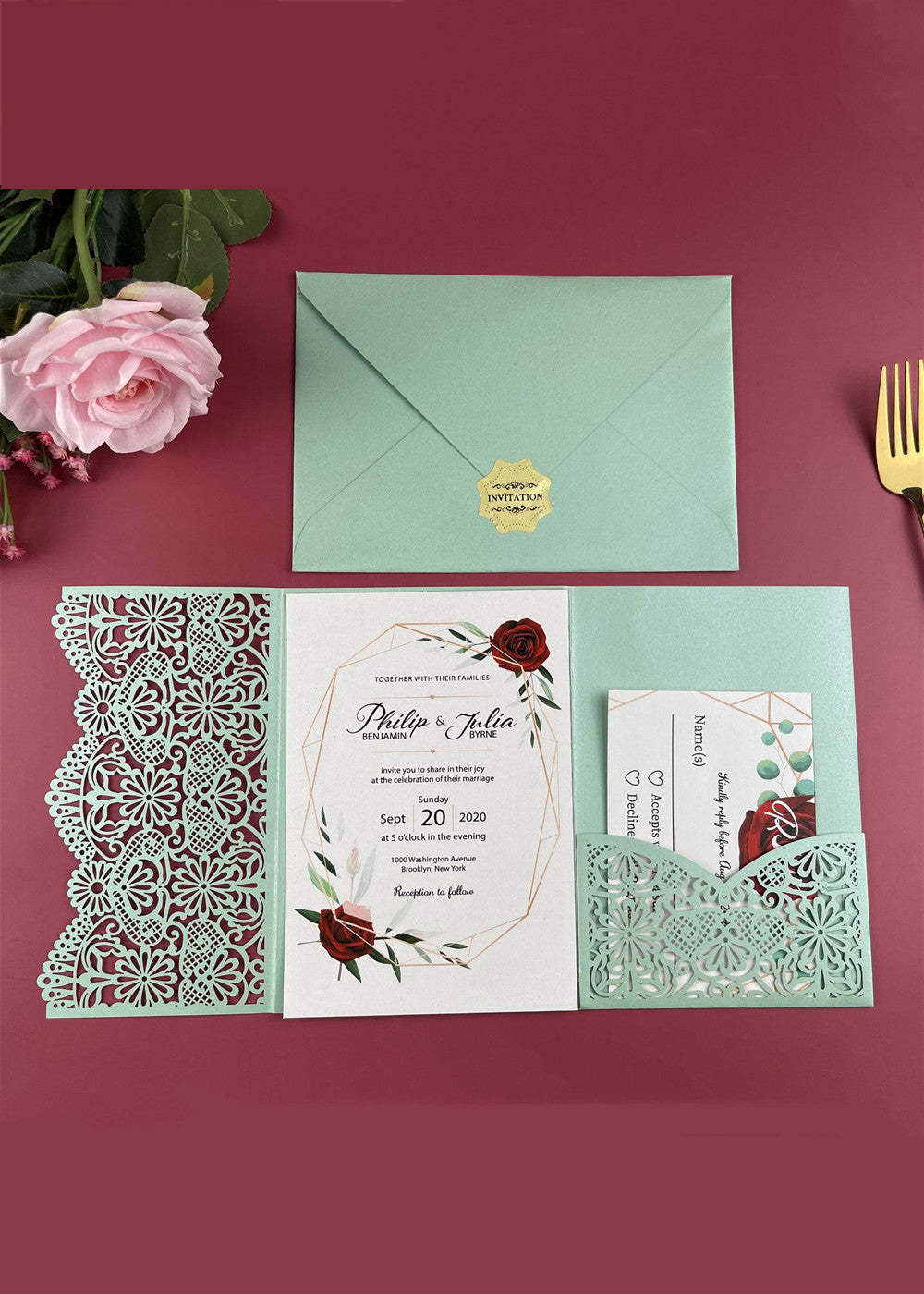 30 PCS Classic Cut Out Wedding Pocket Invitation