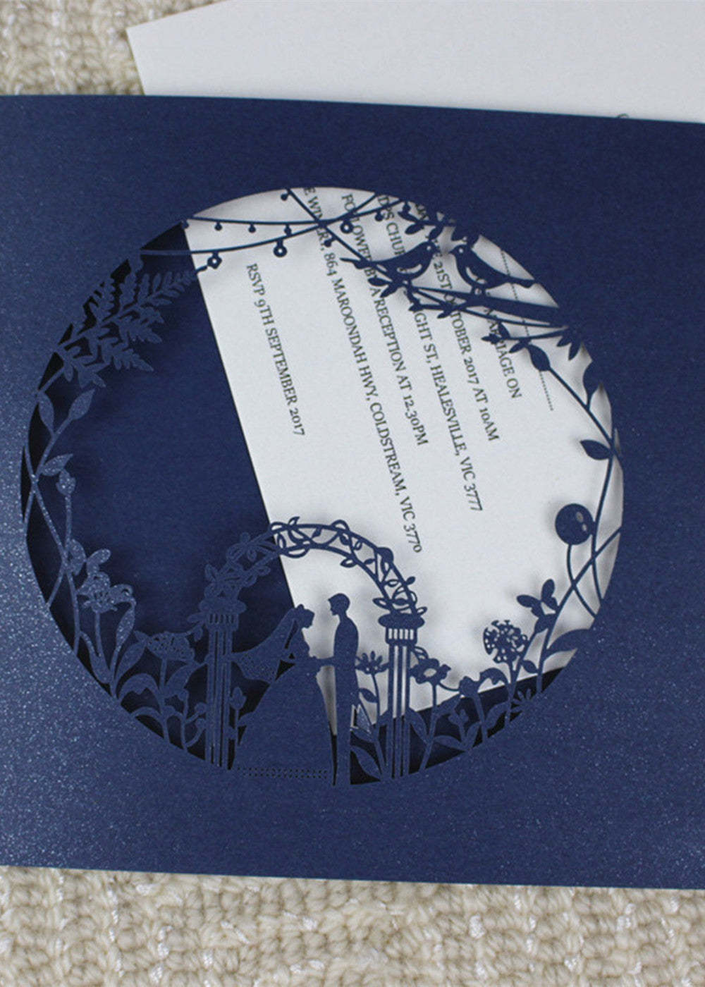 10 PCS Blue Laser Cut Out Wedding Pocket Invitation