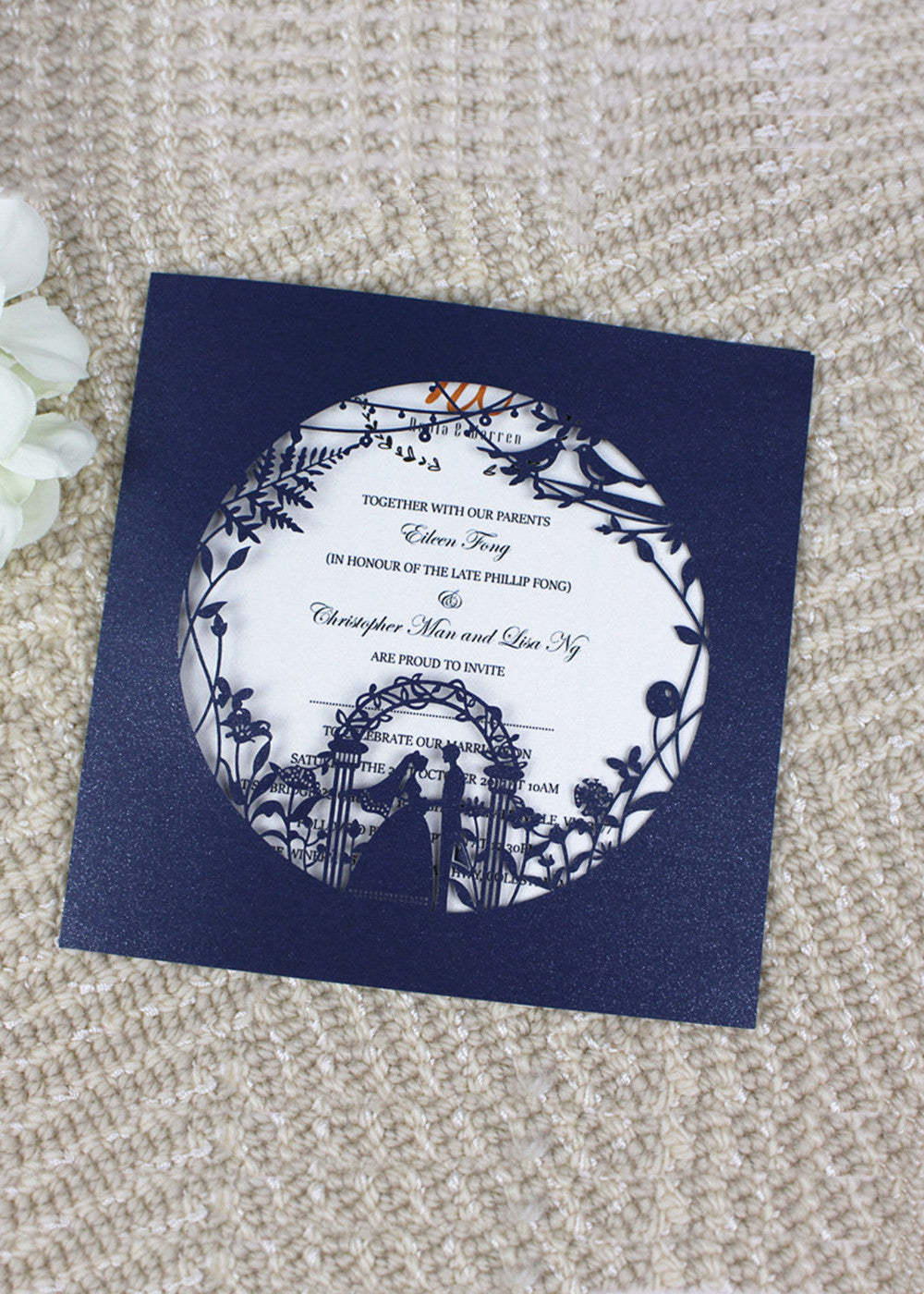 10 PCS Blue Laser Cut Out Wedding Pocket Invitation