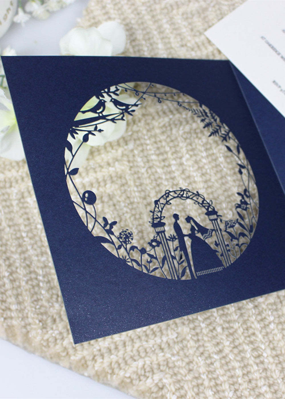 10 PCS Blue Laser Cut Out Wedding Pocket Invitation