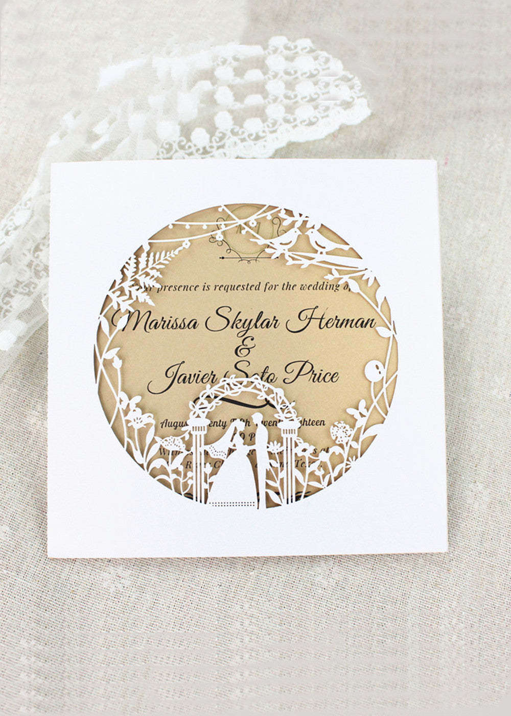 10 PCS Blue Laser Cut Out Wedding Pocket Invitation