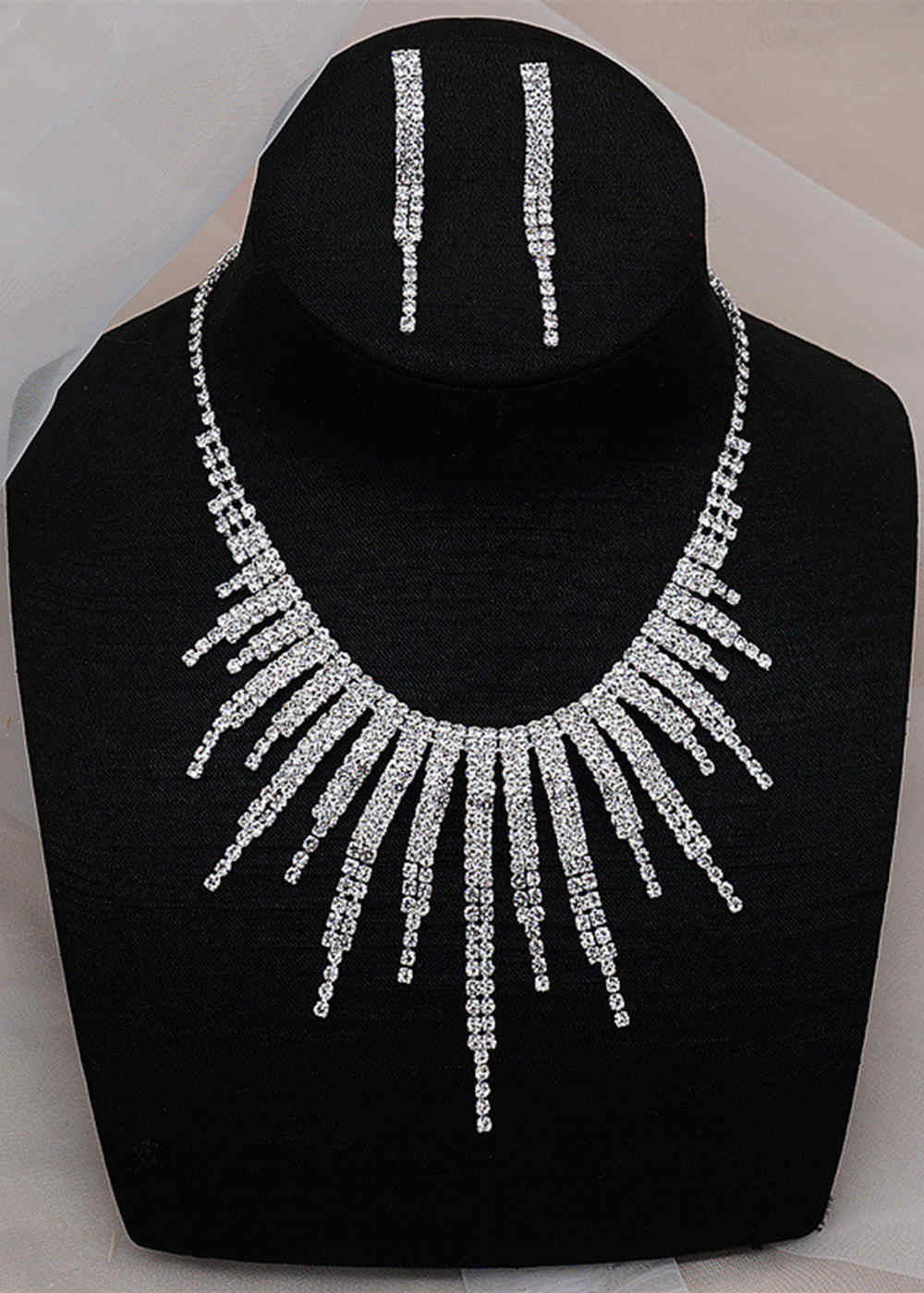 Crystal Tassel Necklace and Ring Set for Wedding