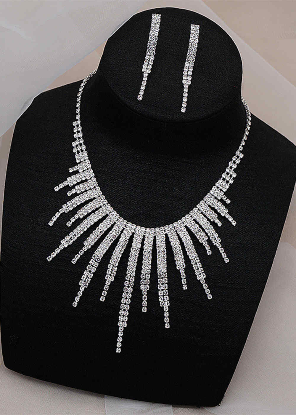 Crystal Tassel Necklace and Ring Set for Wedding