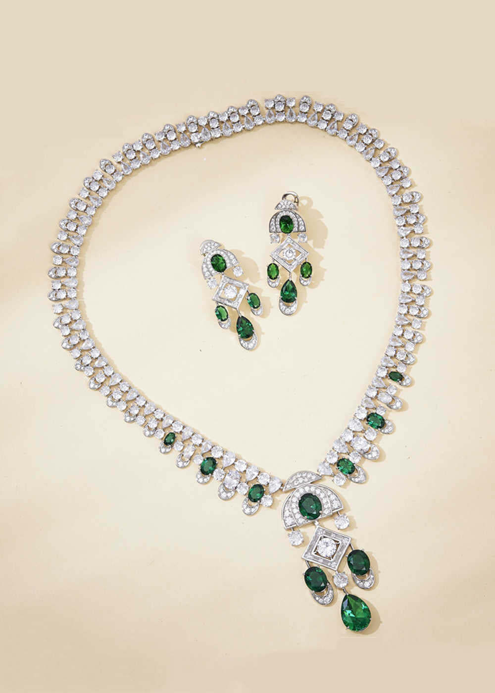 Green Zircon 18K Gold Plated Copper Jewelry Set