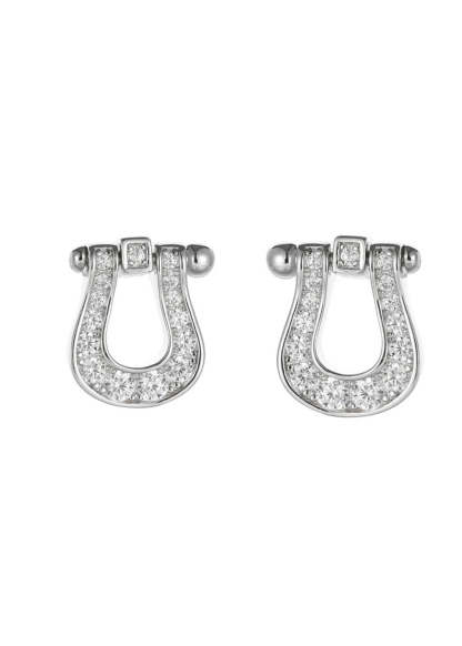 Simple Horseshoe Buckle Silver Zircon Necklace Bracelet Earrings Set