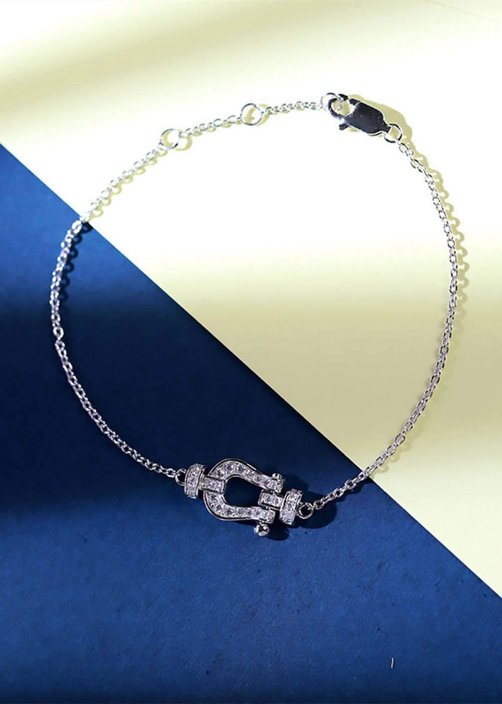 Simple Horseshoe Buckle Silver Zircon Necklace Bracelet Earrings Set