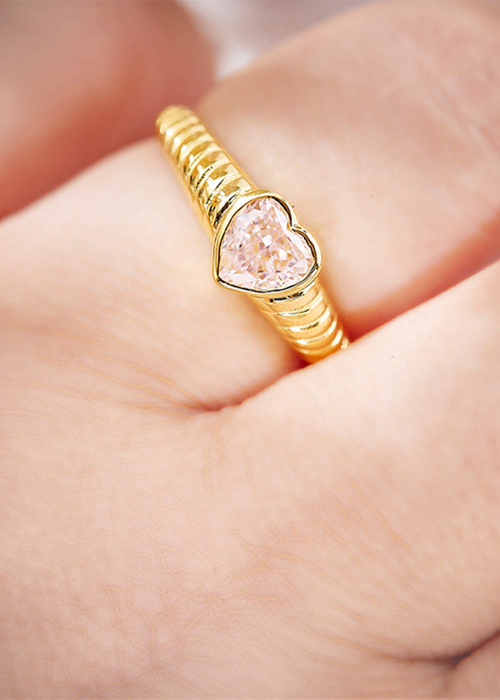 Simple Vintage Silver Heart CZ Rings for Woman