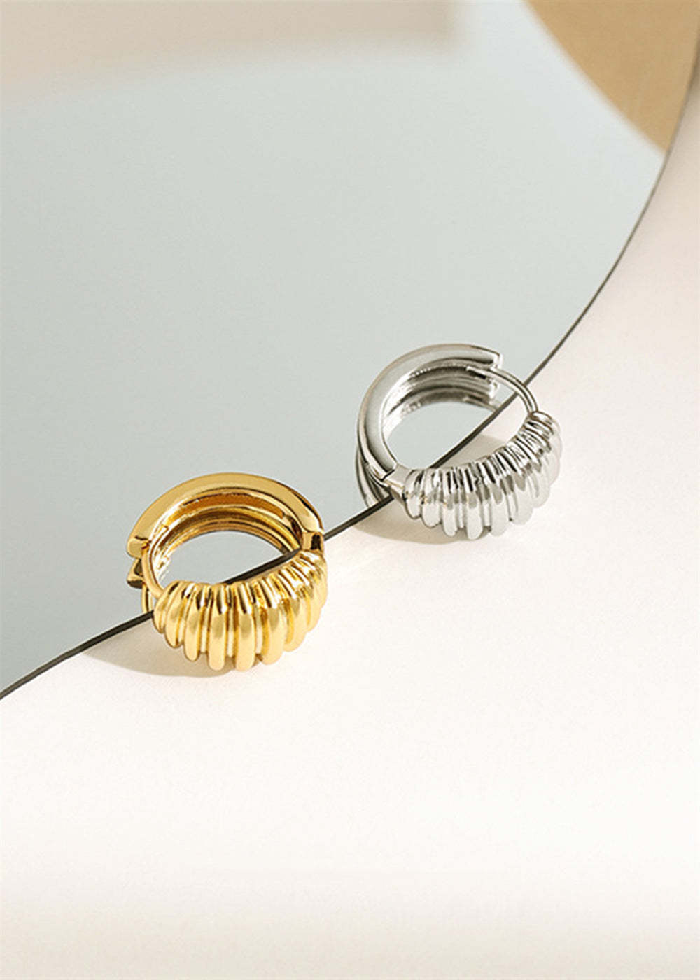 Modern Small Golden and Silver Spiral Circle Earrings