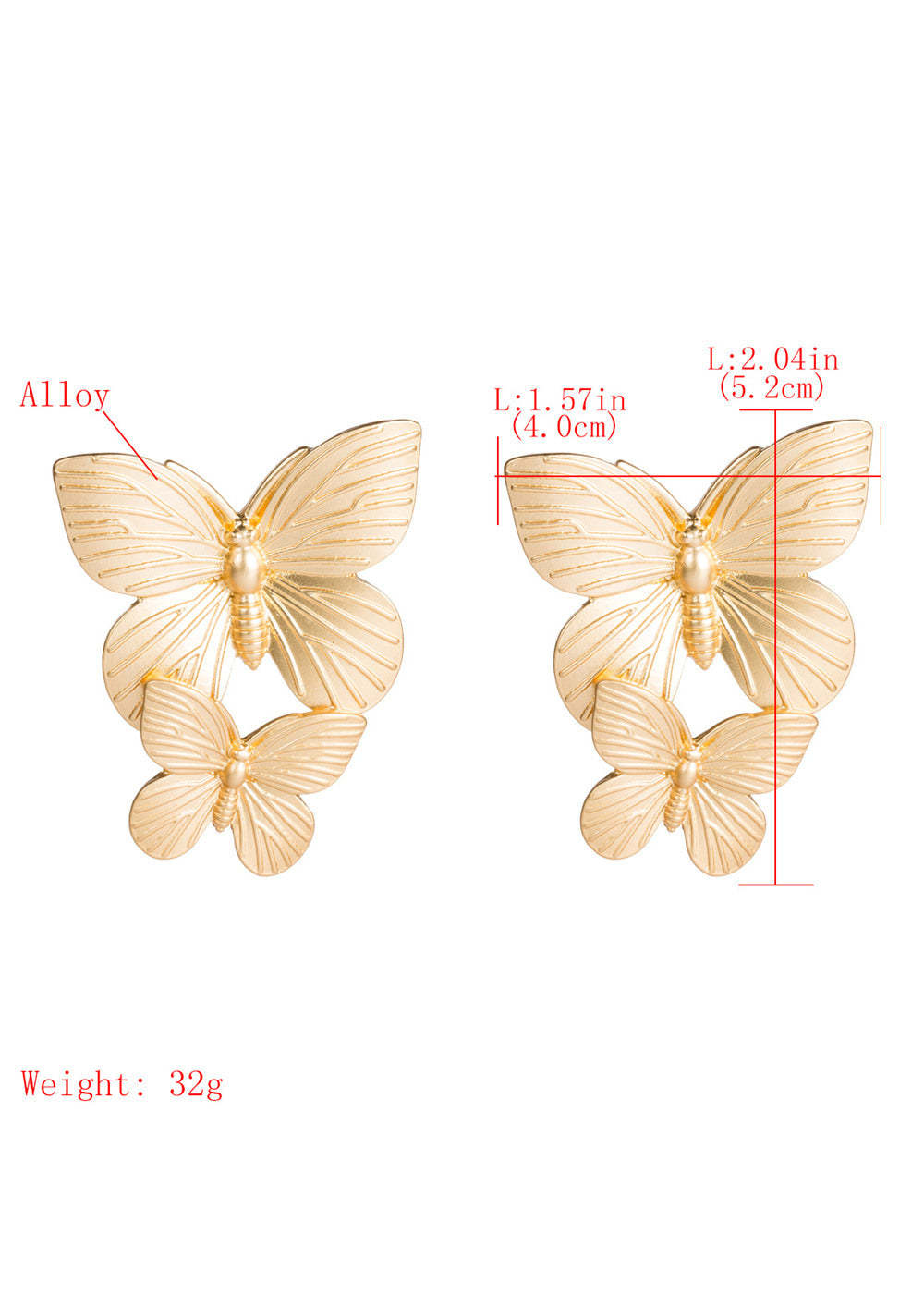 Golden Alloy Butterfly Shape Earrings