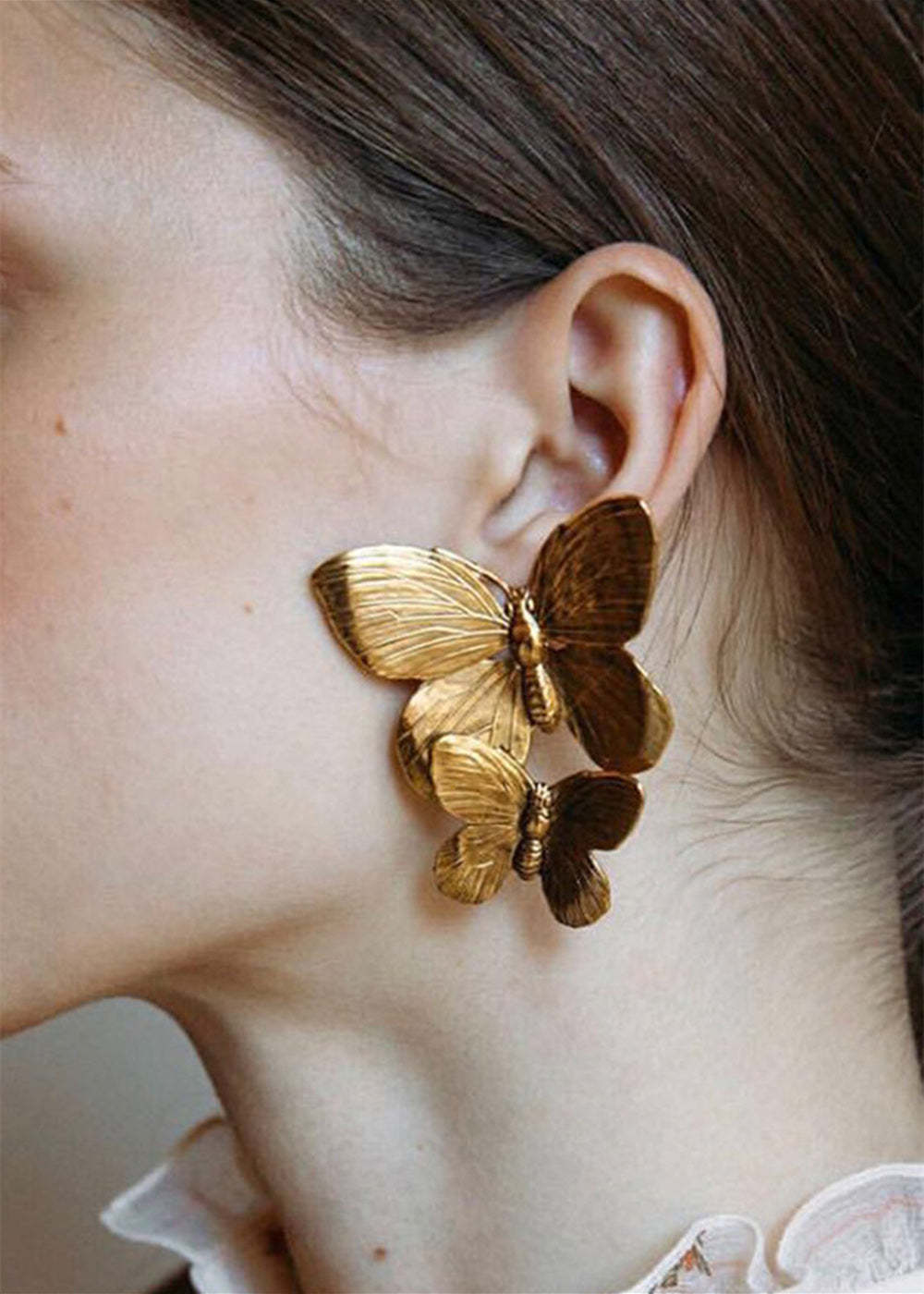 Golden Alloy Butterfly Shape Earrings