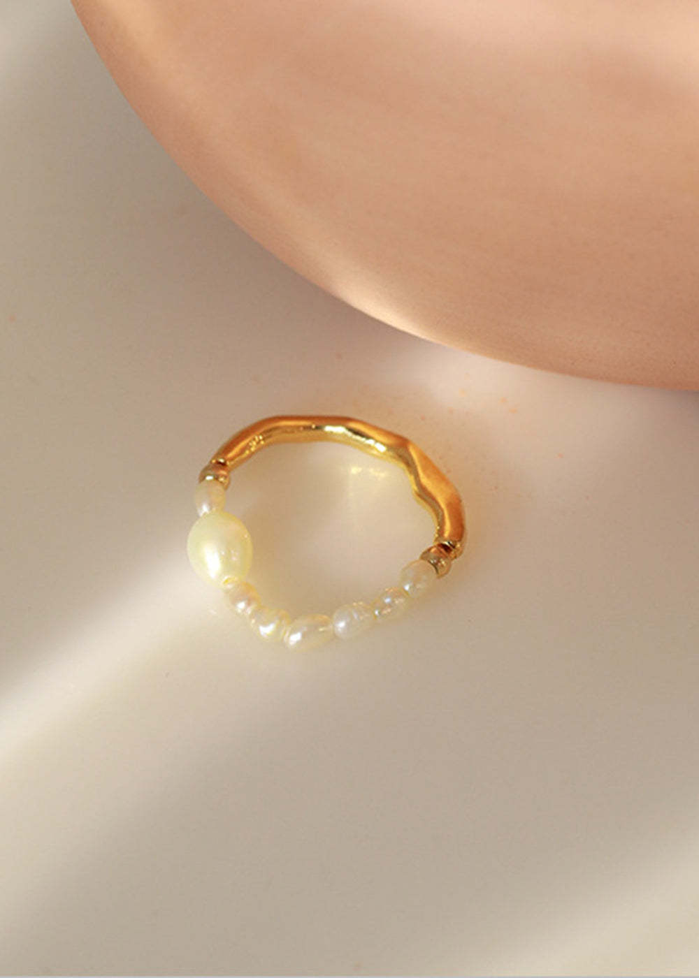 Gold Pearl Beaded Adjustable Ring