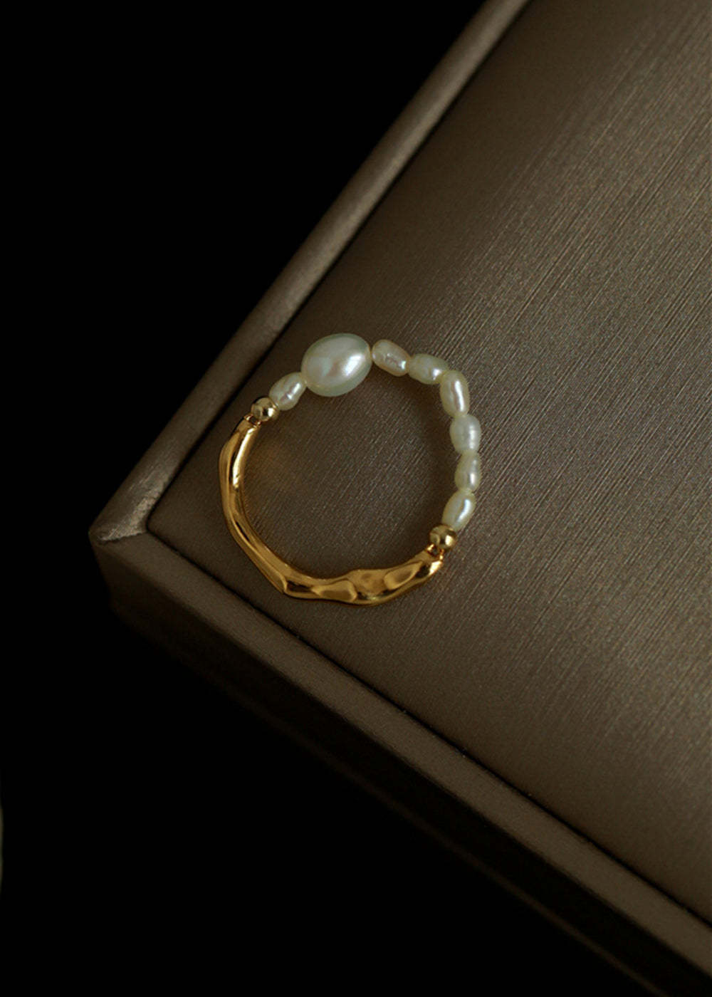 Gold Pearl Beaded Adjustable Ring