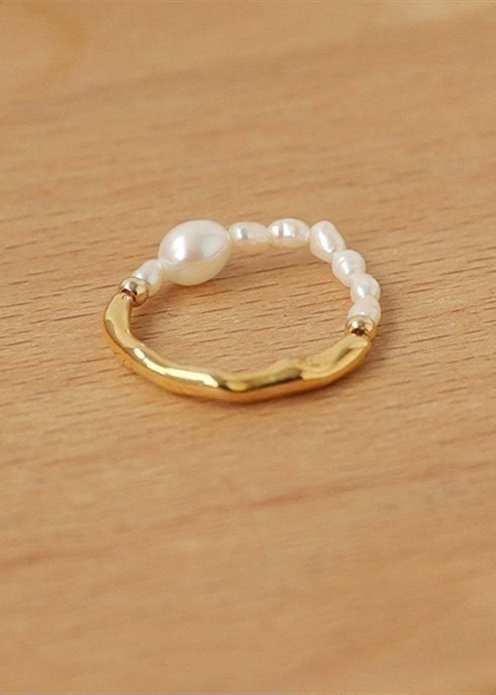 Gold Pearl Beaded Adjustable Ring