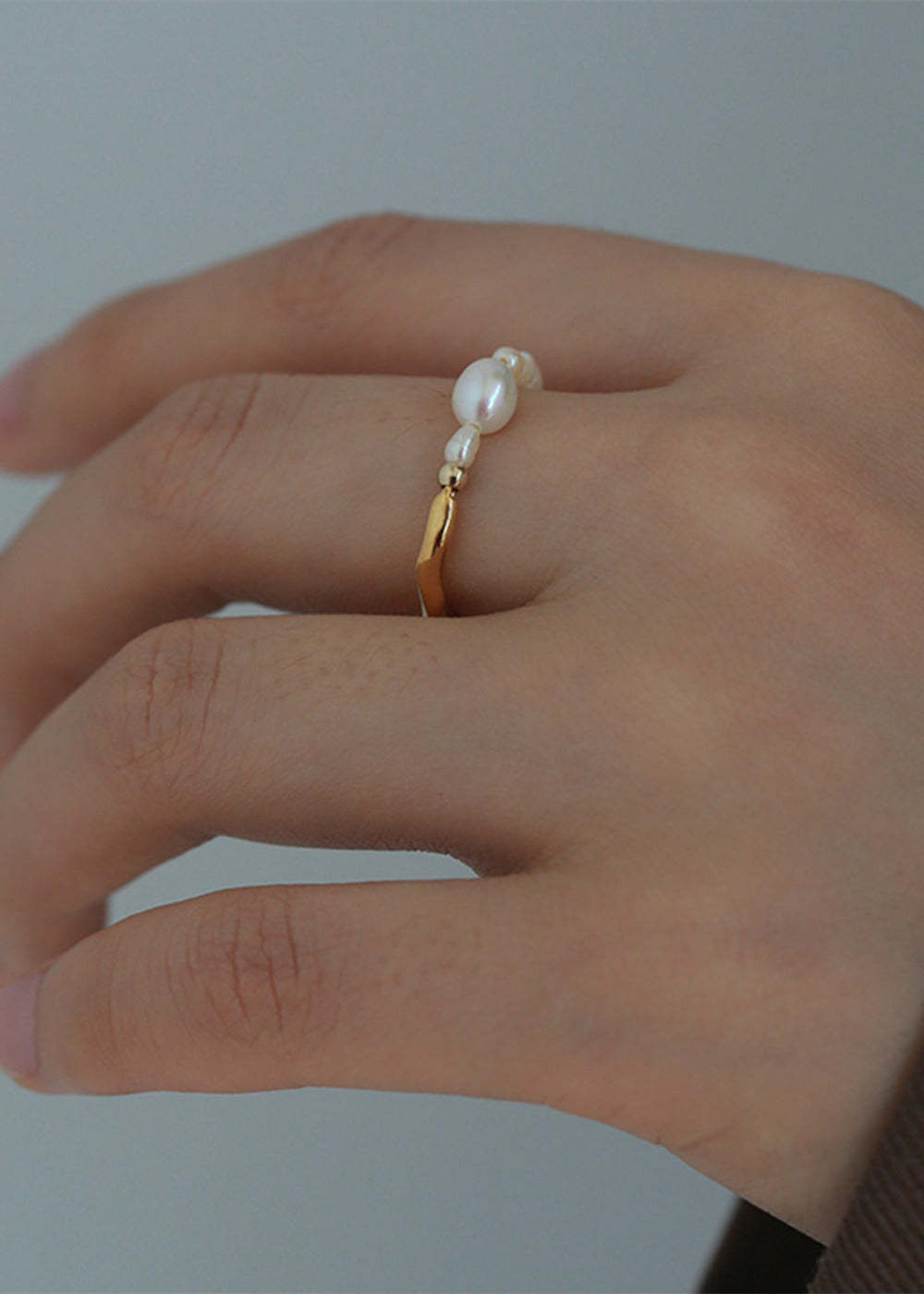 Gold Pearl Beaded Adjustable Ring