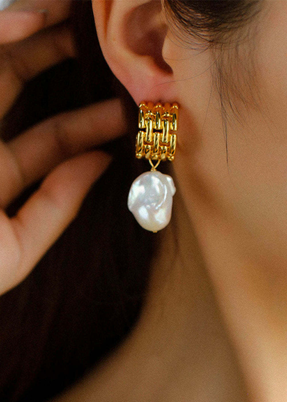 Gilded Natural Baroque Pearls Earrings