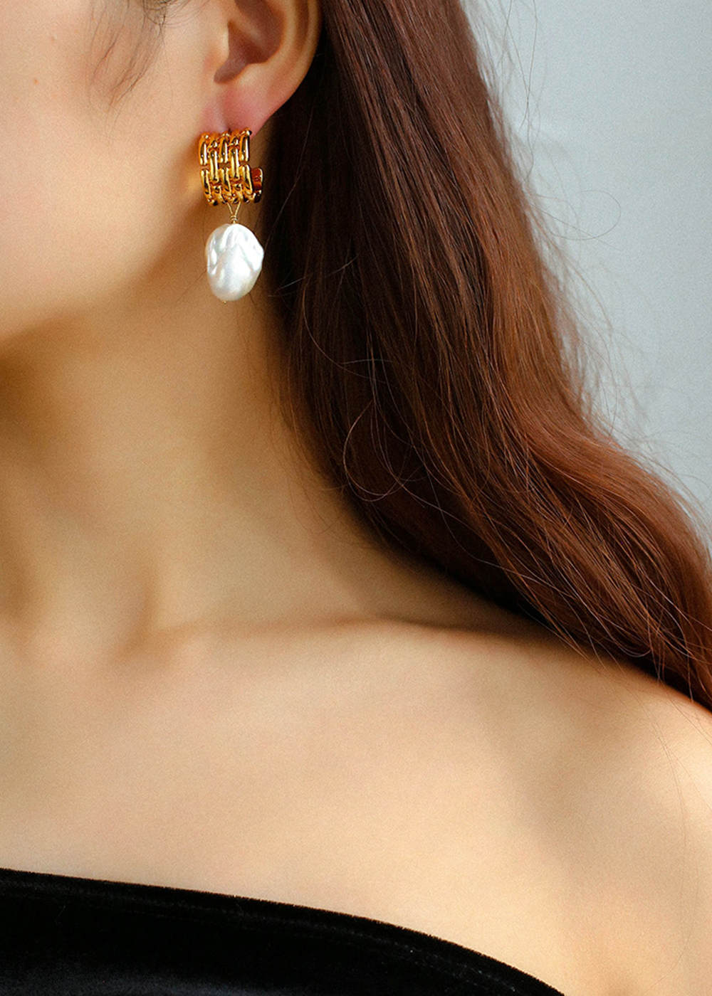 Gilded Natural Baroque Pearls Earrings
