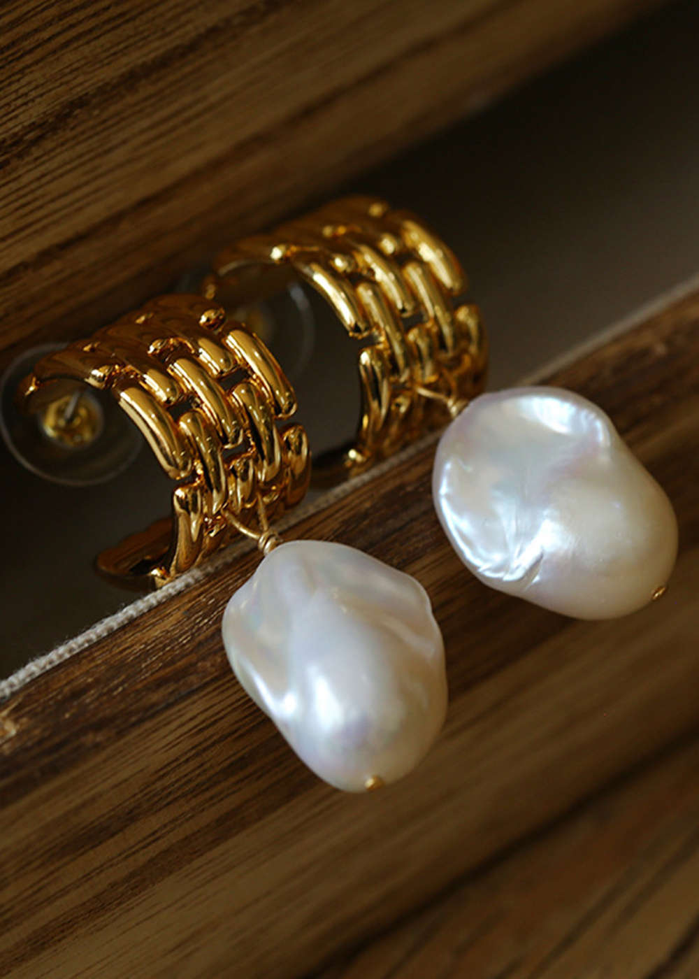 Gilded Natural Baroque Pearls Earrings