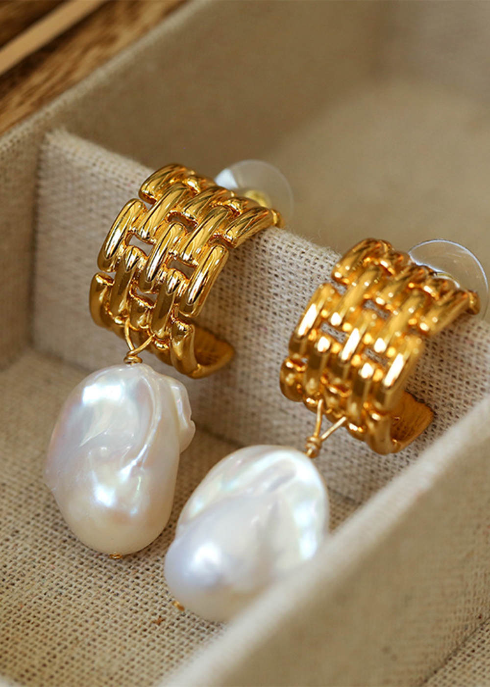 Gilded Natural Baroque Pearls Earrings