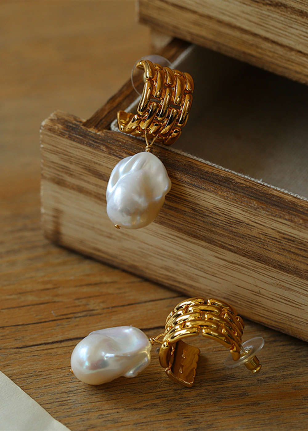 Gilded Natural Baroque Pearls Earrings