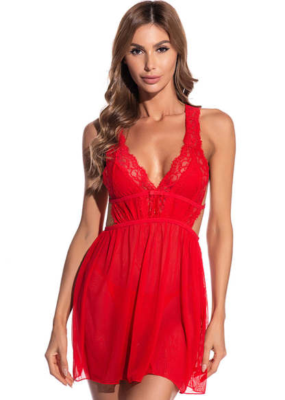 Lace Backless Chiffon Woman Lingerie set