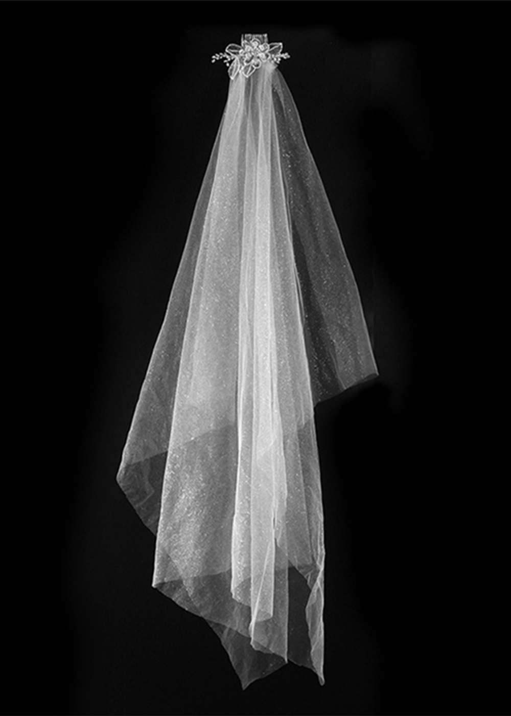 Two-Tier Glitter Tulle Fingertip Bridal Veil with Comb