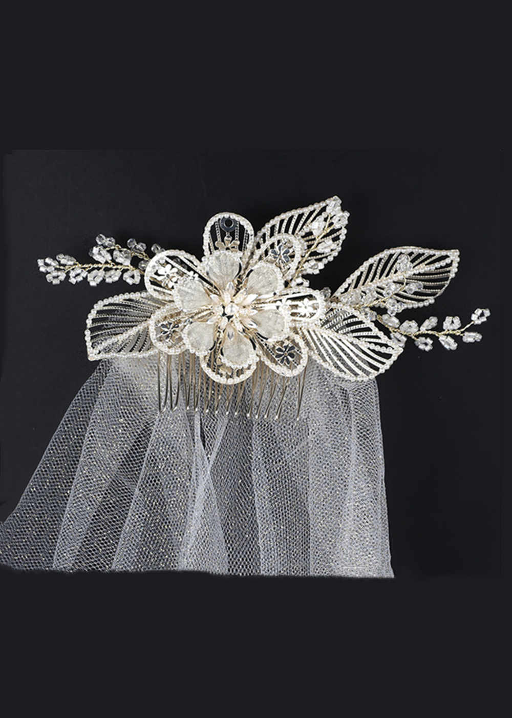 Two-Tier Glitter Tulle Fingertip Bridal Veil with Comb