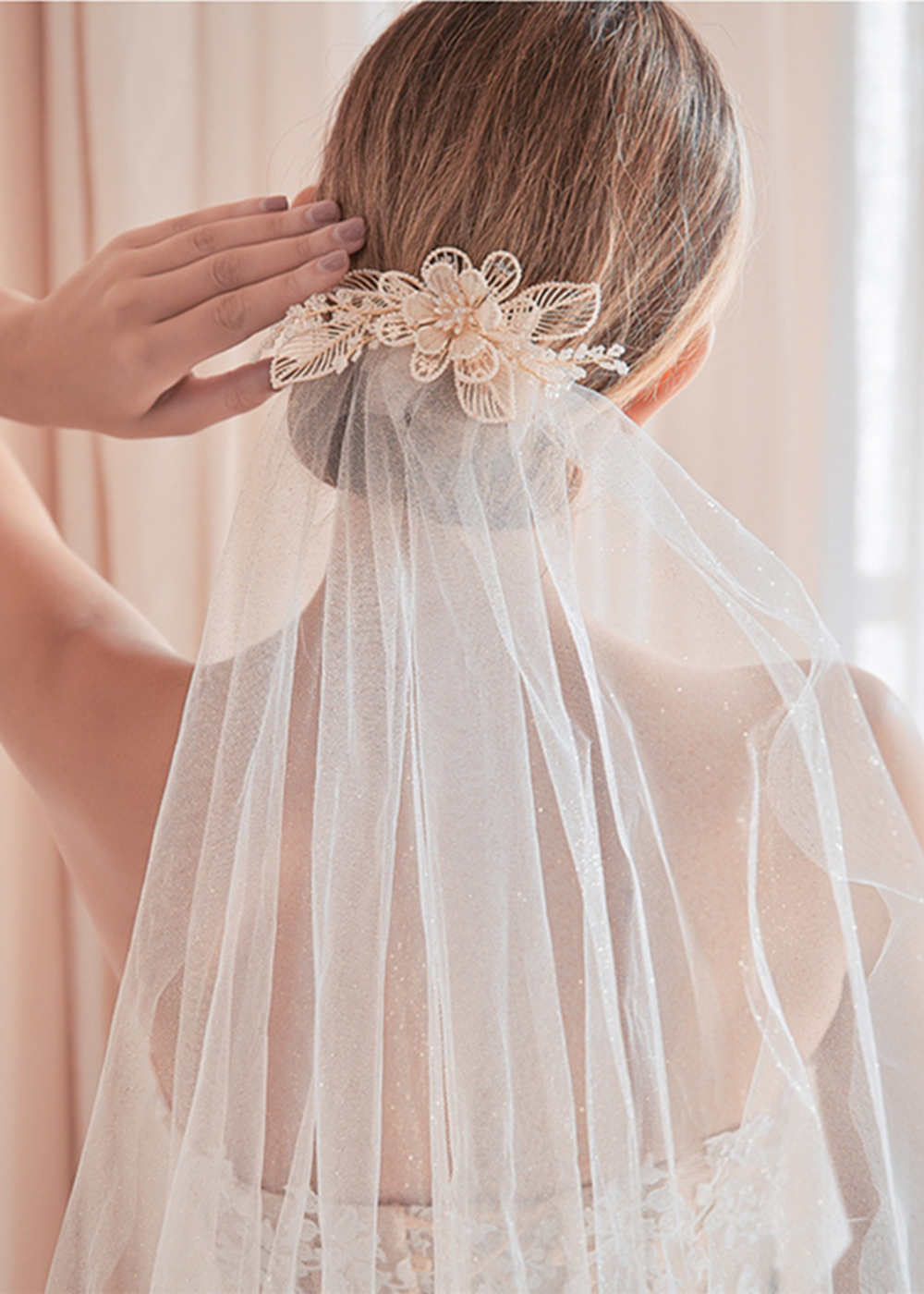 Two-Tier Glitter Tulle Fingertip Bridal Veil with Comb
