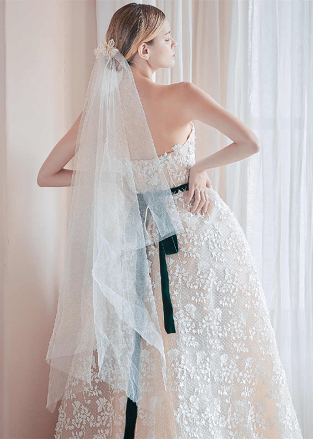 Two-Tier Glitter Tulle Fingertip Bridal Veil with Comb