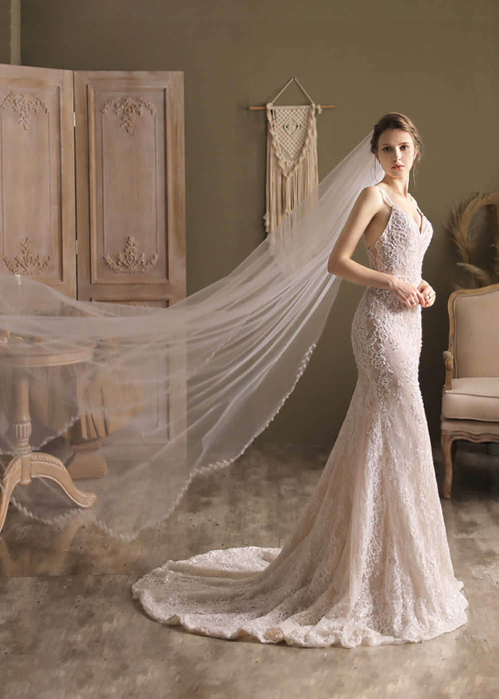 One-tier Pearl Edge Tulle Cathedral Bridal Veils