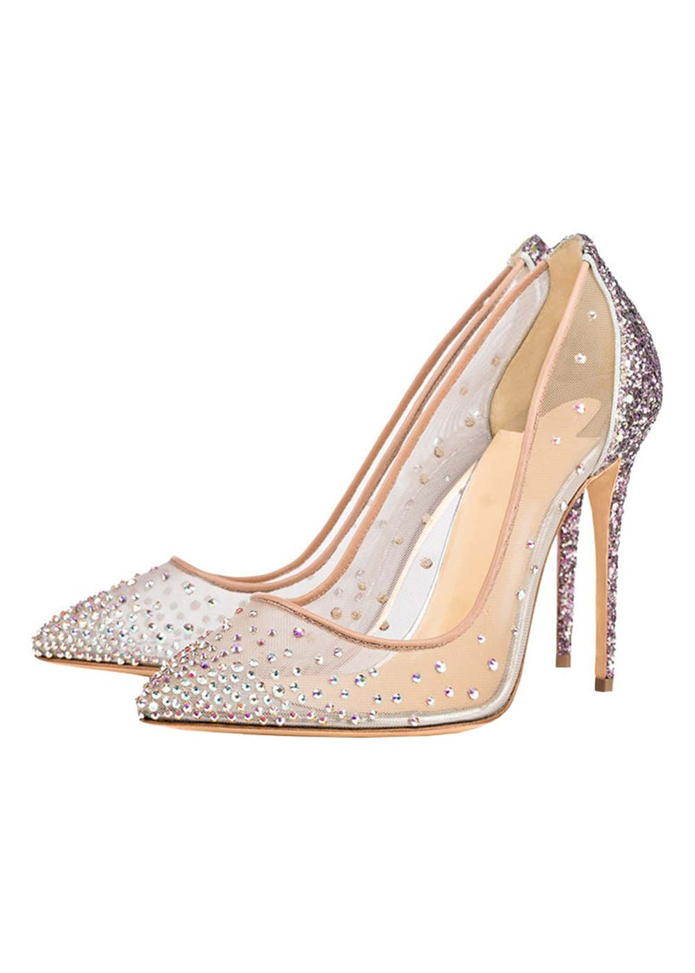 Stiletto Heel Mesh and Crystal Pumps Wedding Shoes