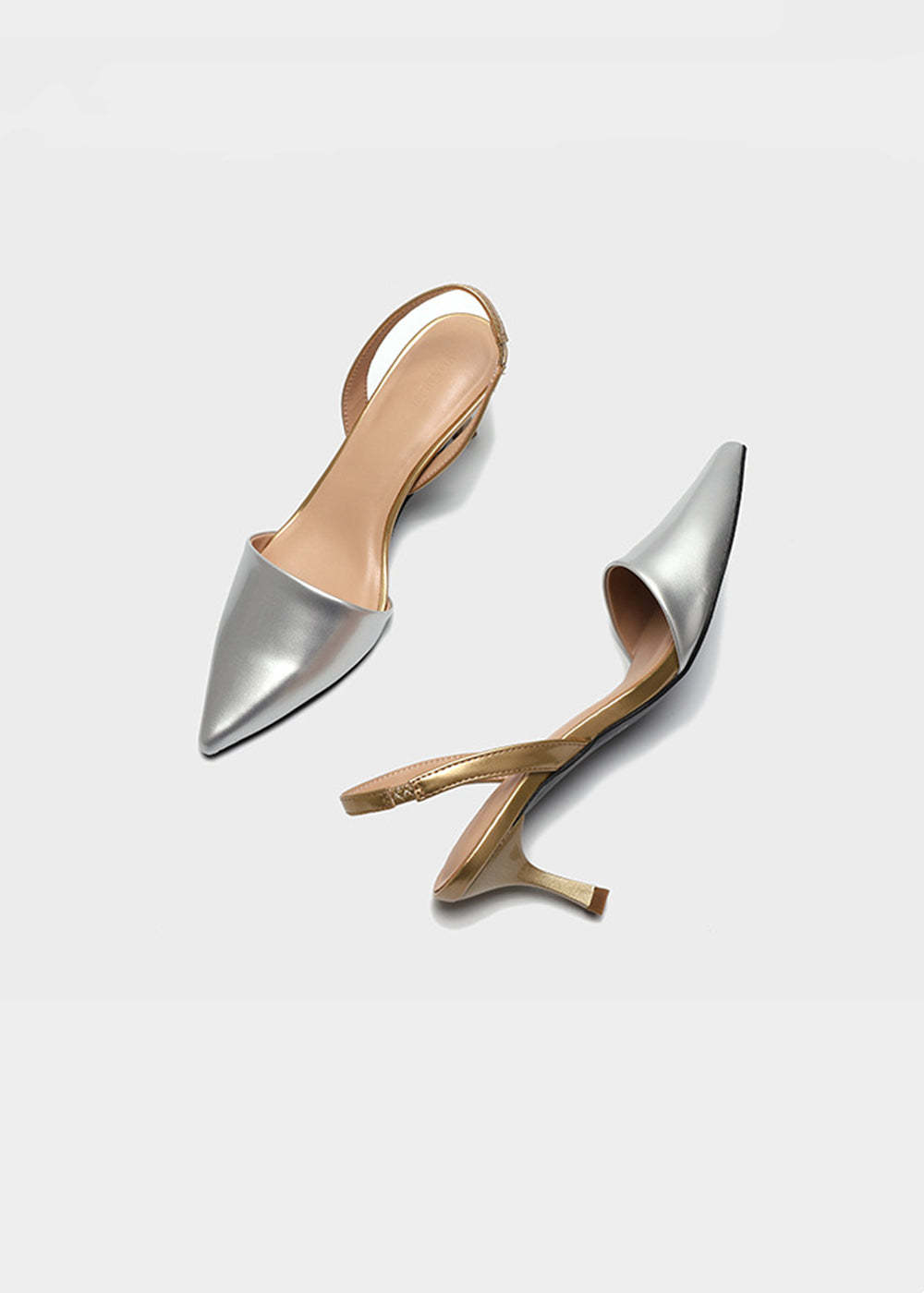 Silver PU Pointed Toe Slingback Pump Heels