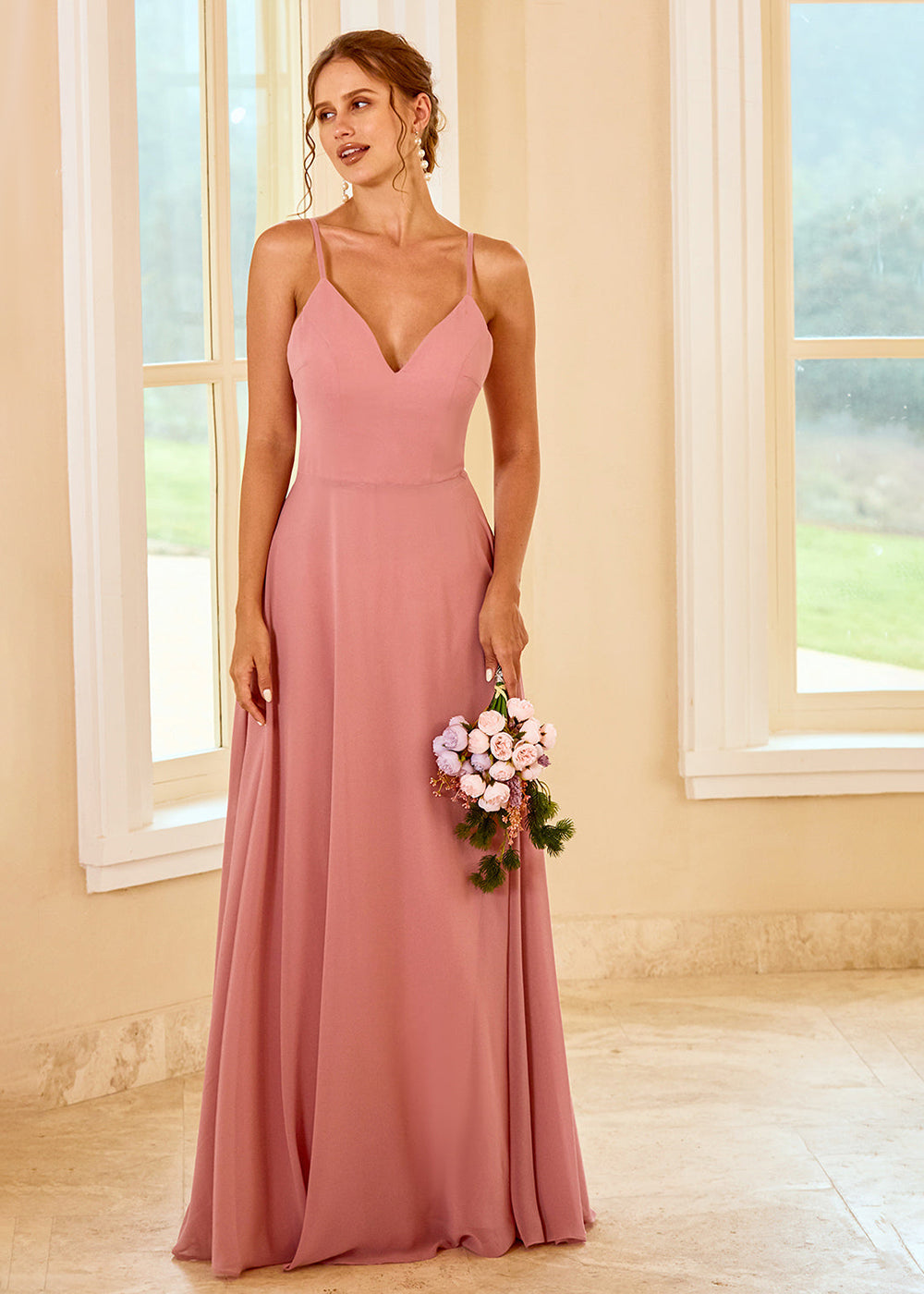 A-line Long Backless Bridesmaid Dress