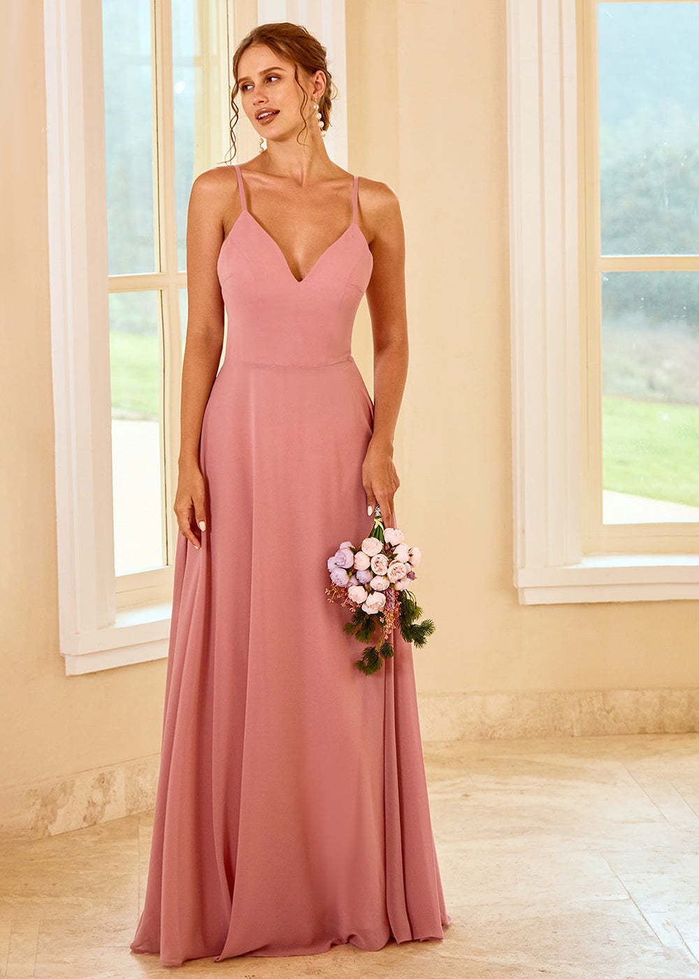 A-line Long Backless Bridesmaid Dress