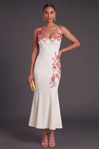 Floral Light Yellow Mermaid Thick Straps Long Wedding Guest Dress
